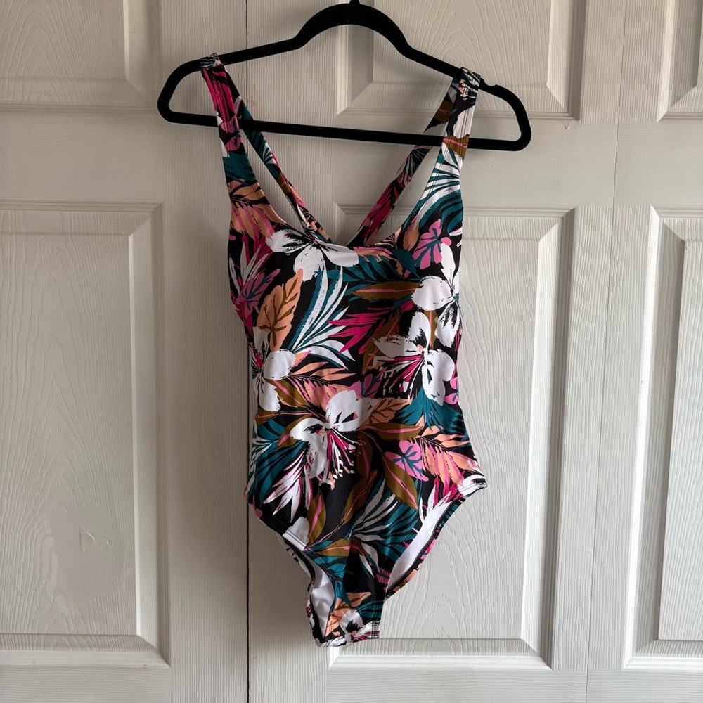 Kona Sol Floral One Piece Swimsuit L Tropical Padded Bra Hawaiian Flattering